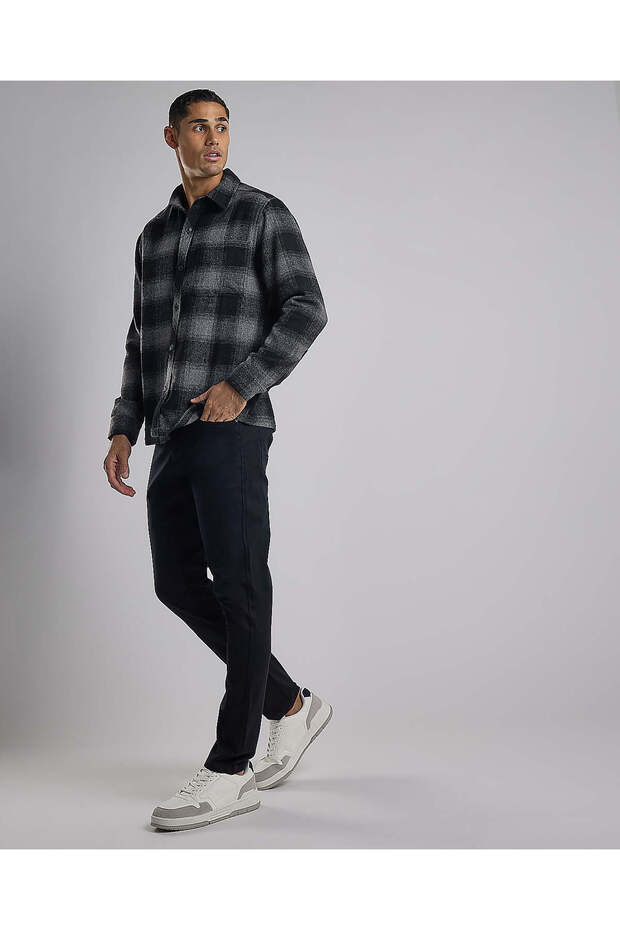 بنطلون منسوج سادة مع زر للإغلاق - 1