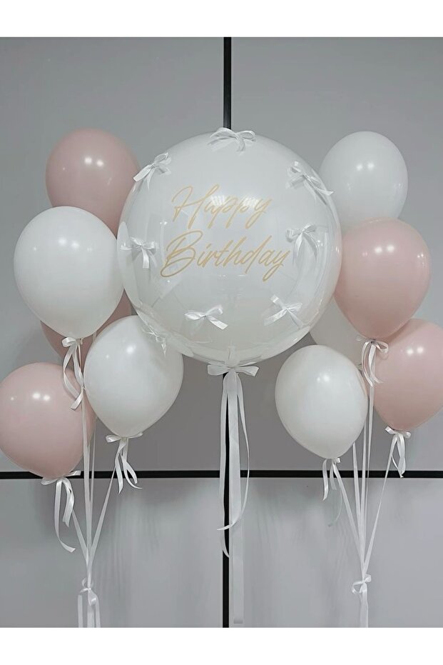 Pink and White Balloon Set with Bow, Set of 11