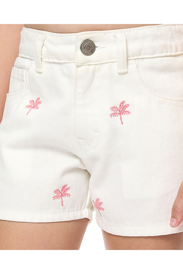 Embroidered Shorts with Button Closure - 3