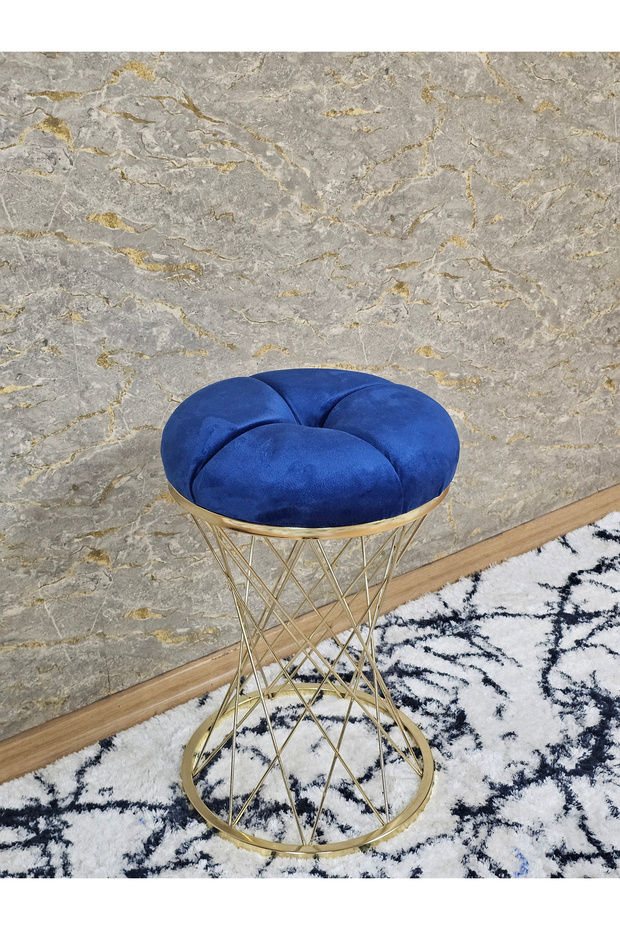Yuvarlak Gold Kaplama Puf Oturak - Bench - Ayak Ucu Oturak - Tabure - Makyaj Oturak - 2