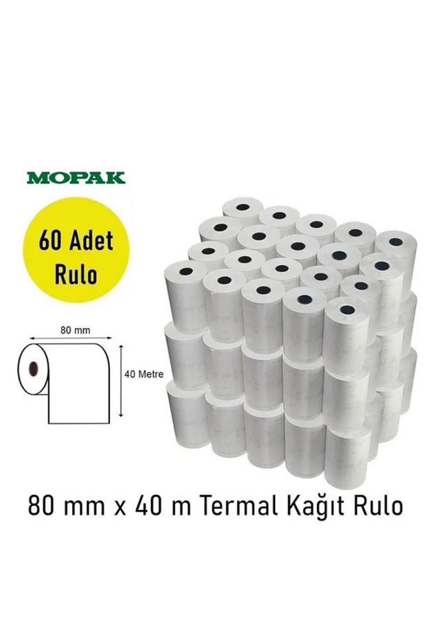 80x40 Termal Rulo Adisyon Yazarkasa Pos Fiş Bilgi 80x40 Yemek Fişi Termal Rulosu 1 Koli 60 Adet Rulo - 2