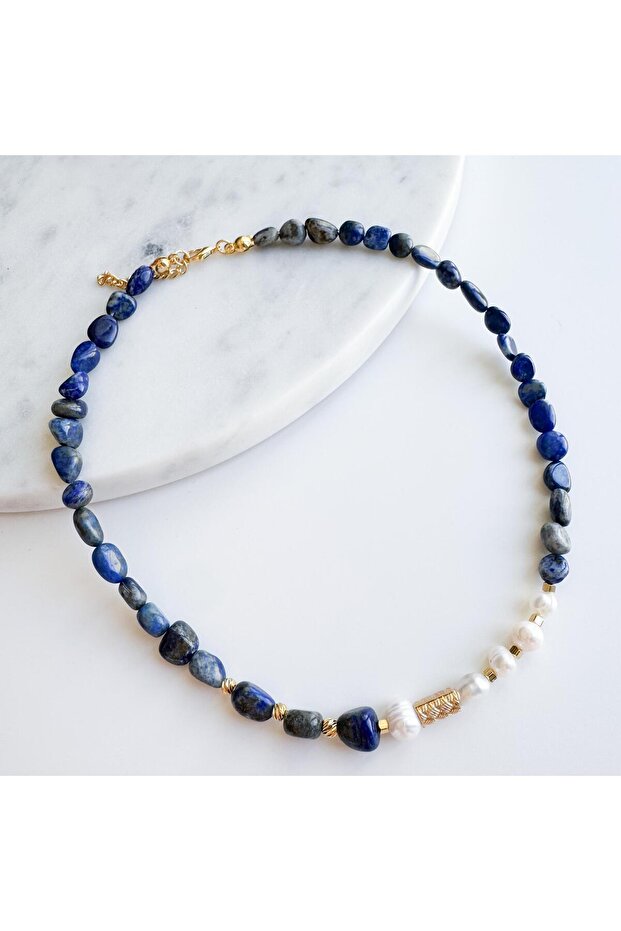 Lapis Lazuli Taşı - İnci Mix Kolye - 1