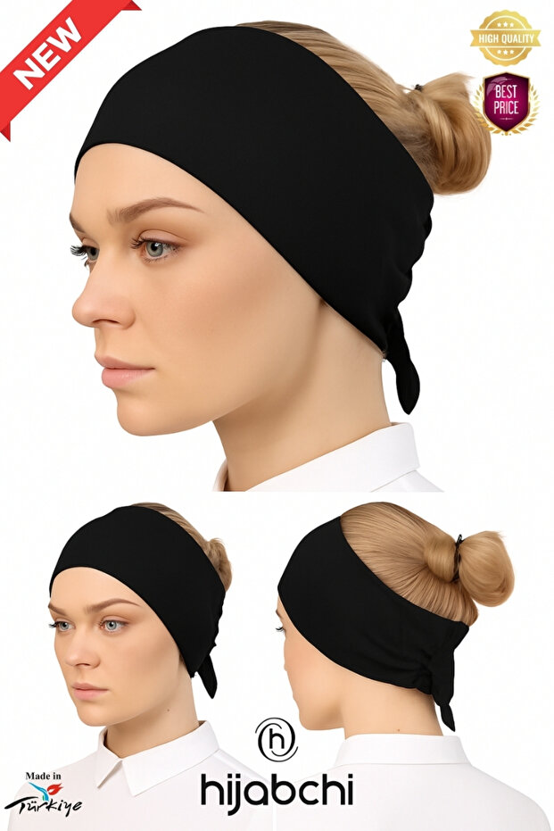 Luxury Bandana Bonnet Tie-Up Viscose Hijab Inner Bonnet - Black
