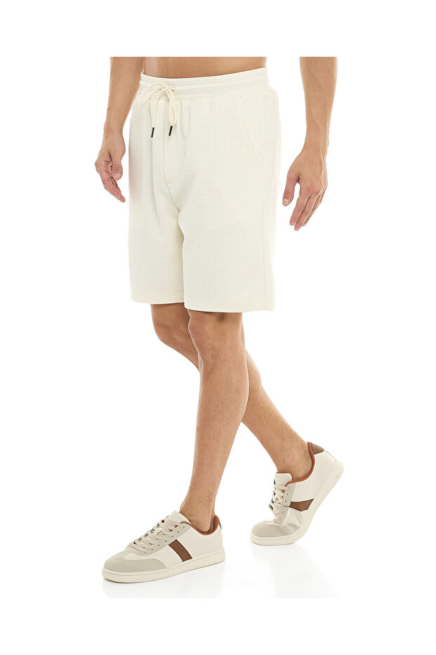 Waffle Textured Shorts with Drawstring Waist - 3
