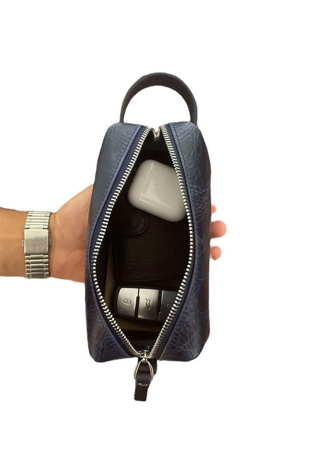 Unisex Genuine Leather Portfolio Clutch Stylish and Gentle Shaving Cosmetic Care and Daily Hand Bag 19X9X10
