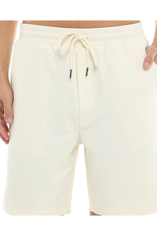 Waffle Textured Shorts with Drawstring Waist - 5