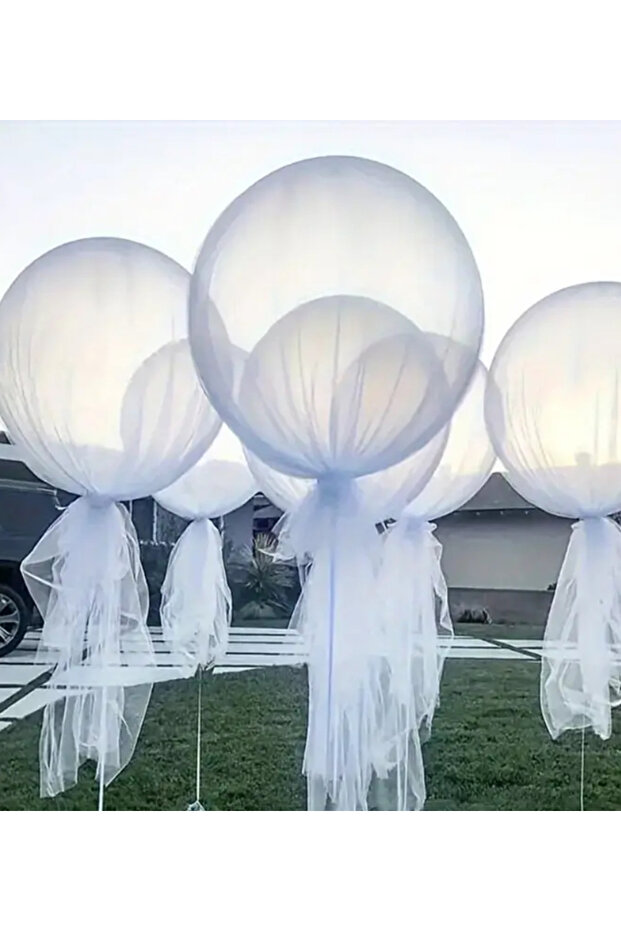 Transparent Balloon Set of 5 and 3 Meters White Crystal Tulle