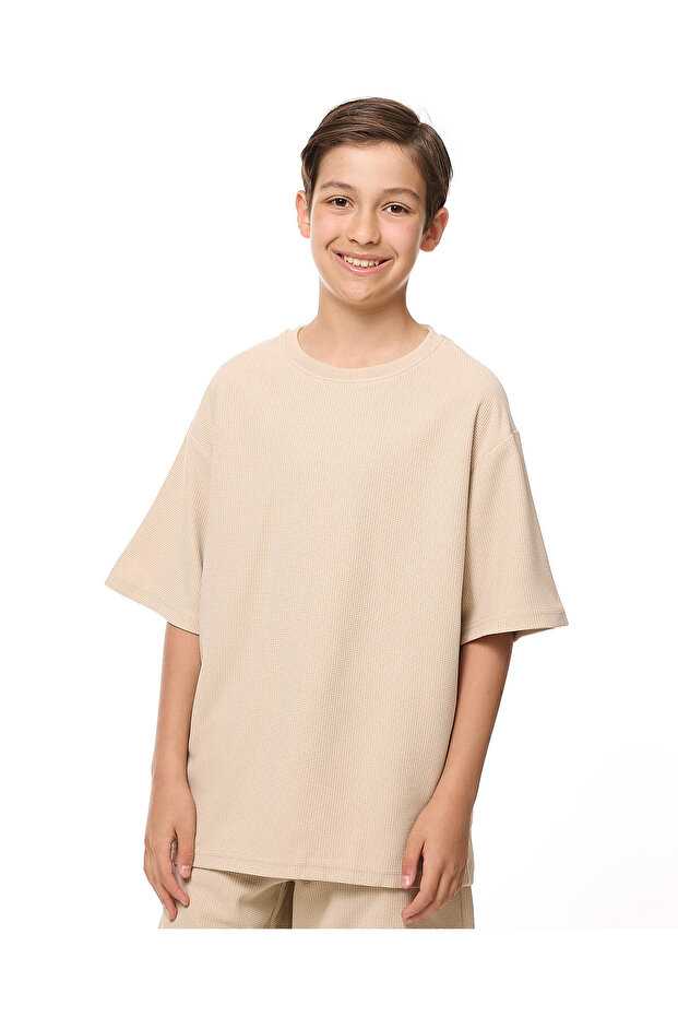 Textured Oversized T-Shirt with Crew Neck and Short Sleeves