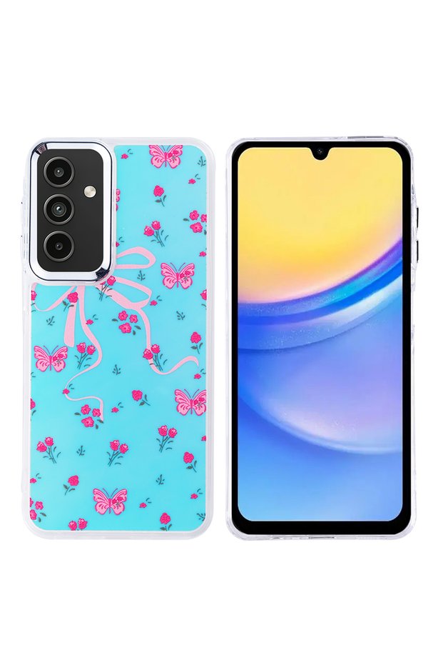 Samsung Galaxy A15 Case Turquoise Butterfly Pattern Cover Hadra
