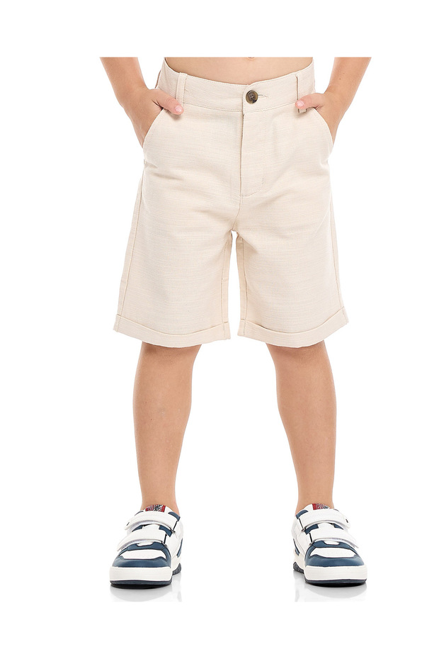 Textured Shorts with Button Closure - 2