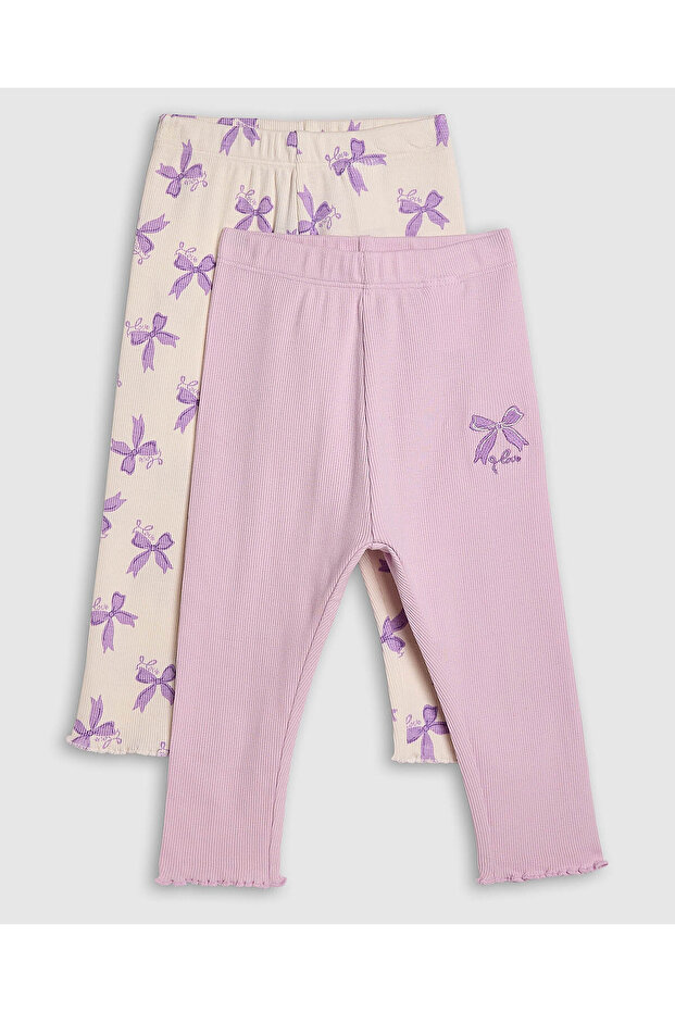 2 Pack Printed Leggings with Elastic Waist
