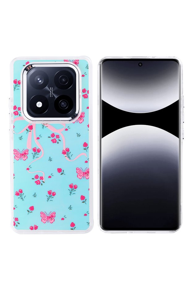 Xiaomi Redmi Note 14 Pro Plus Case Turquoise Butterfly Pattern Cover Hadra