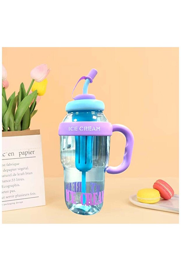Exotic Large Capacity 1300ml Water Bottle with Straw and Handle Portable Stylish Cold Resistant Hea - 1