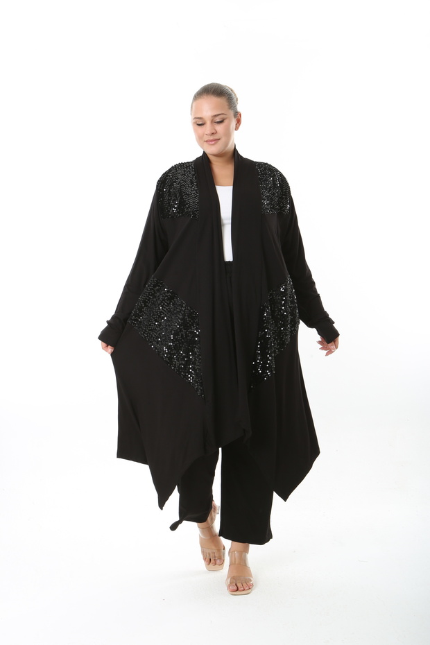 Women's Lycra Viscose Black Pul Detailed Large Size Cardigan