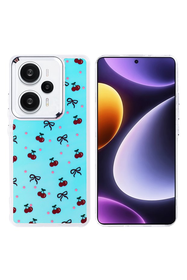Xiaomi Redmi Note 13 Pro 4g Case Turquoise Cherry Pattern Cover Hadra