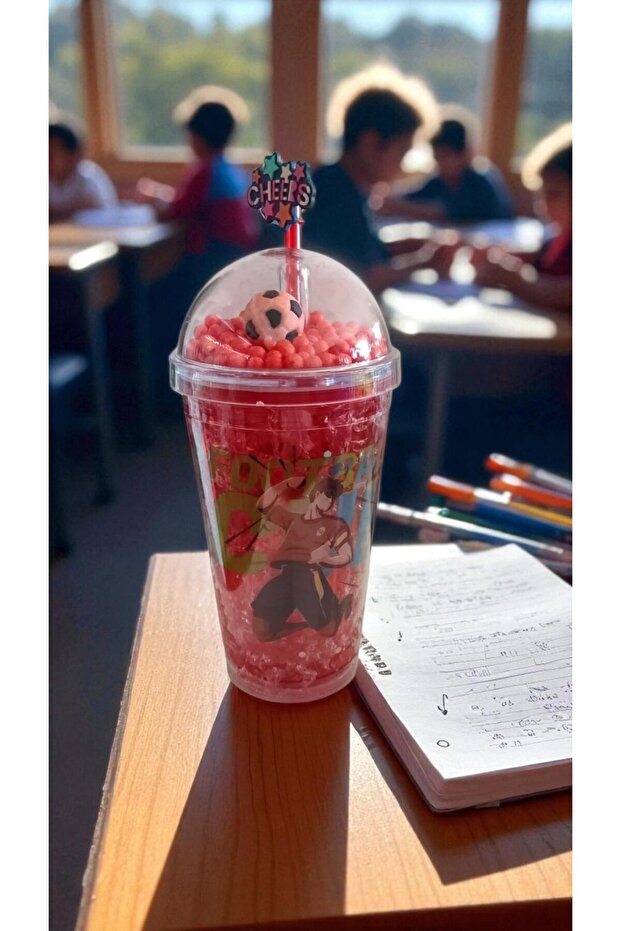 Football Character Ball Inside Cup Water Bottle with Straw