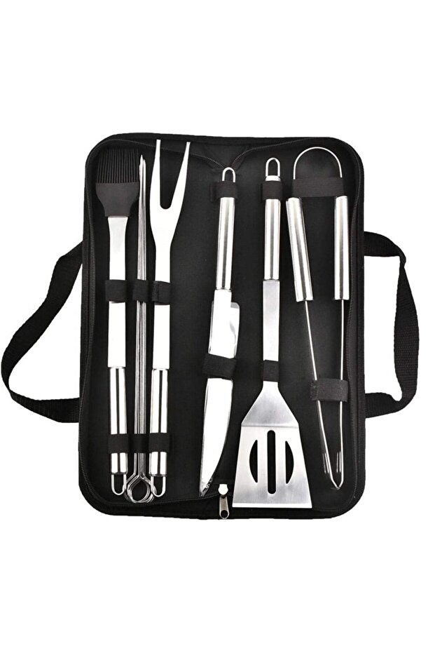 BLOOMING TIME 9 Piece Stainless Steel BBQ Grill Tool Set Silver/Black