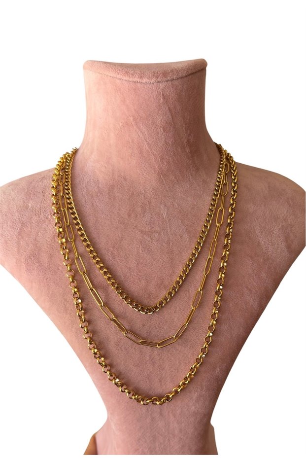 Set of 3 Steel Necklace Tarnish-Free High-End Simple New Doc Atac Cuban Chain Necklace Design
