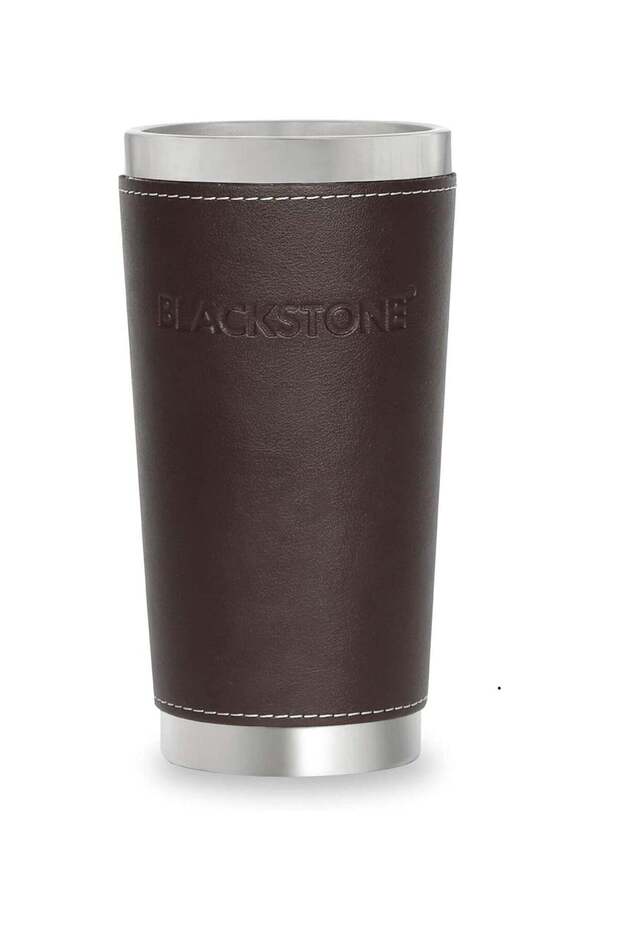 470ml Stainless Steel Insulated Travel Mug with a Dark Brown Leather Grip, Double Wall Thermal Coffee Cup Tumbler for Car Cup Holders