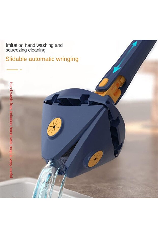 360° Rotating Mop, Triangular Head, Telescopic Handle, Washable Microfiber, - 2