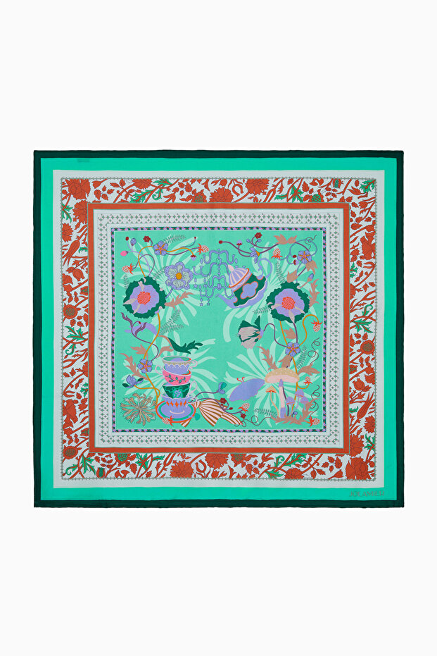 Eșarfă modal cu model ENJOY - VERDE - 5