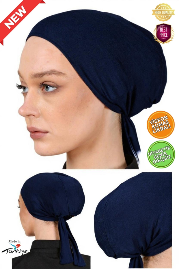 XL Wide Fit Hijab Inner Bonnet - Viscose L Stretch Fabric Fabric - Diabetic Bonnet - Navy Blue