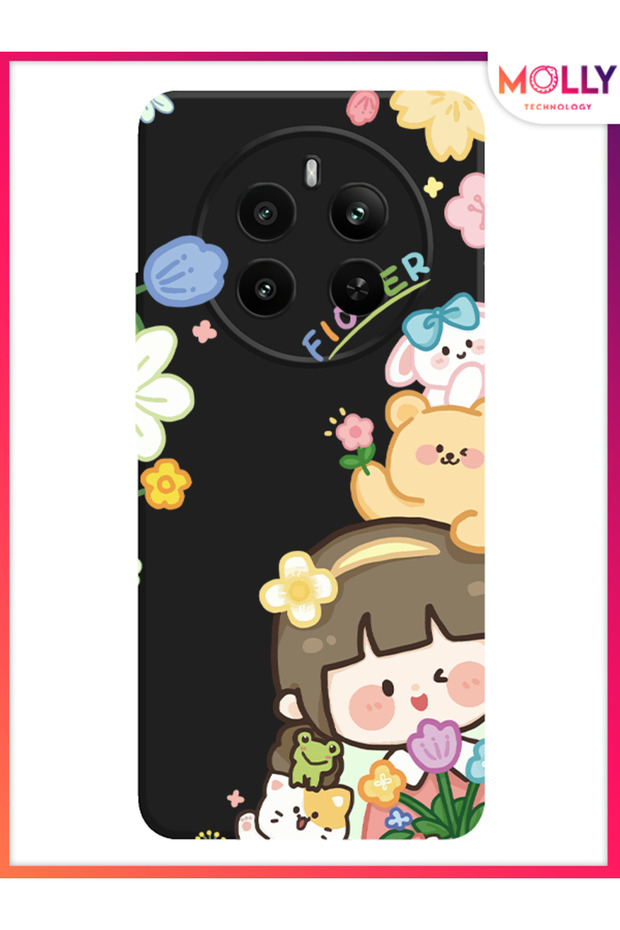 Black Bloom Pattern Silicone Case for Realme 12 Pro Plus - 1