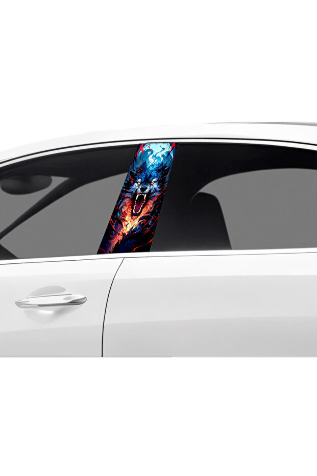 Car Door Post Covering Foil Wolf Patterned (Right Left Set) (2 Pieces) - 22X50 cm