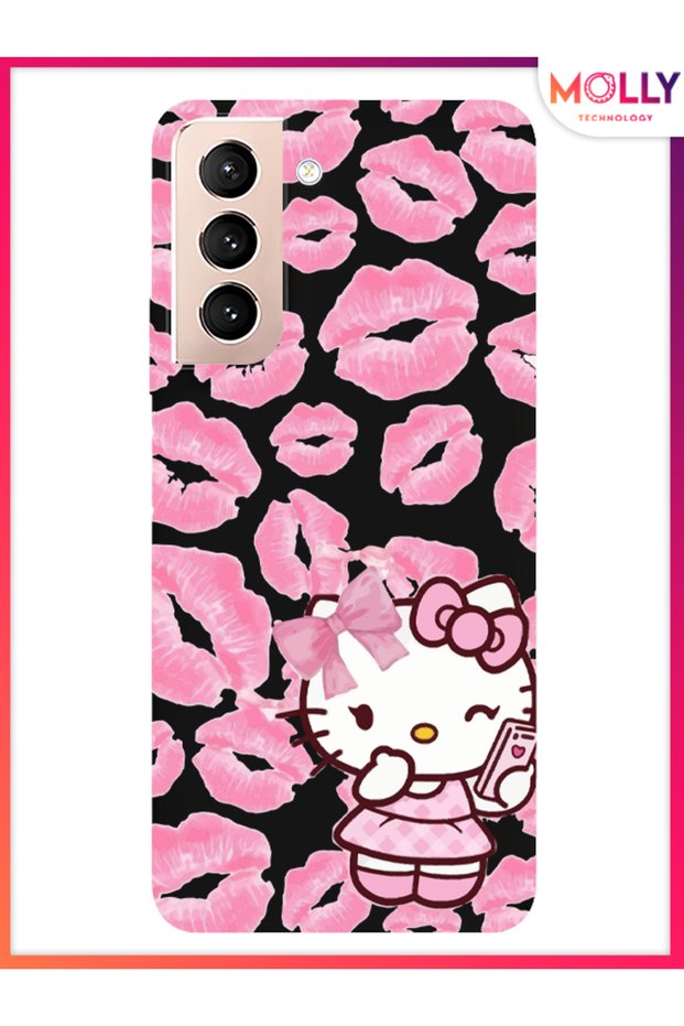حافظة سيليكون بنمط وردي أسود من Kiss Kitty لهاتف سامسونج جالاكسي S21