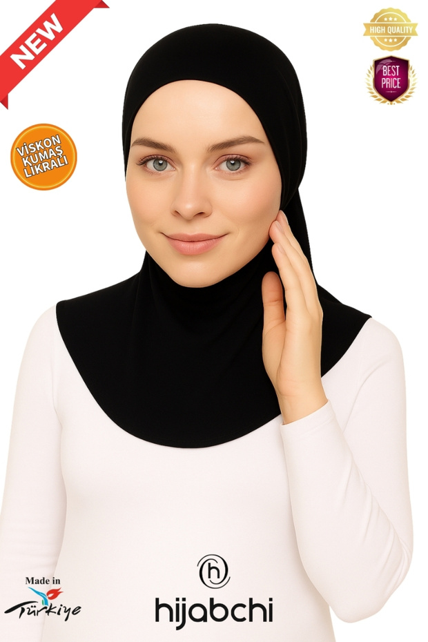 XL Neck Collar Hijab - Wide Fit Viscose Fabric - Diabetic Bonnet - Black