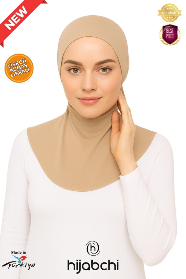 XL Neck Collar Hijab - Wide Fit Viscose Fabric - Diabetic Hijab - Beige