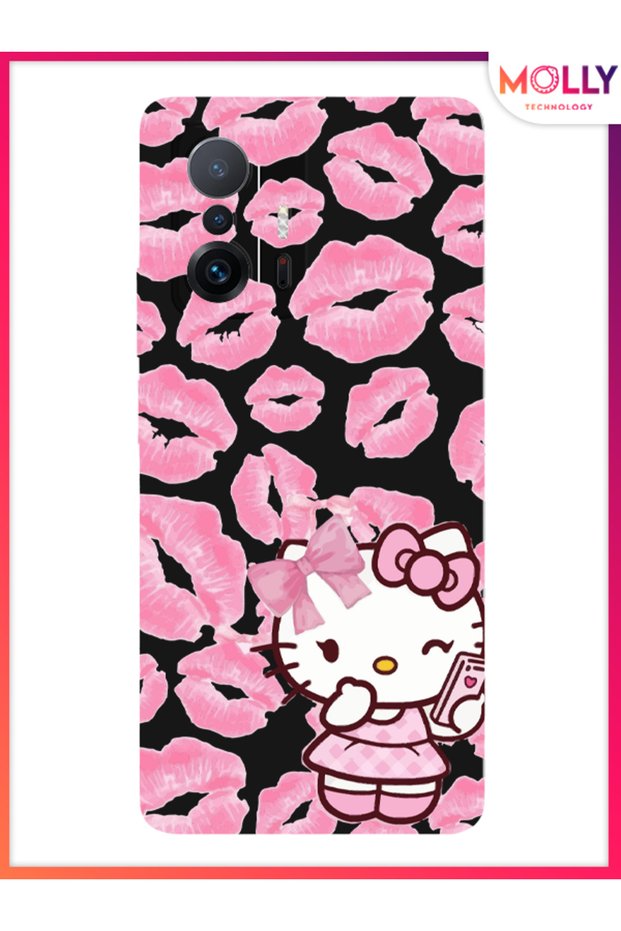 Black Pink Kiss Kitty Pattern Silicone Case for Xiaomi Mi 11t Pro