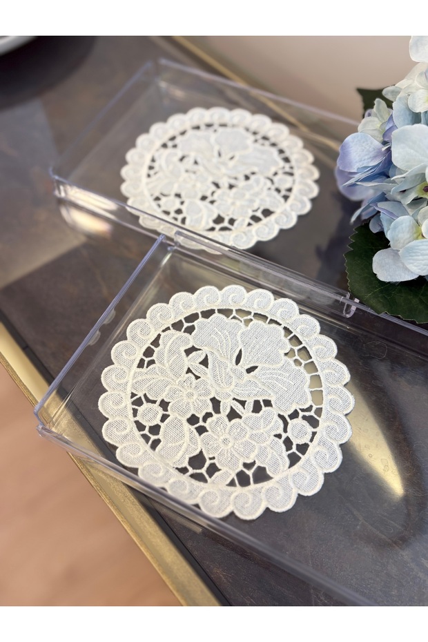 Violet - Cocktail Napkin Delik İşi Krem - 15X15 cm 2 Pieces