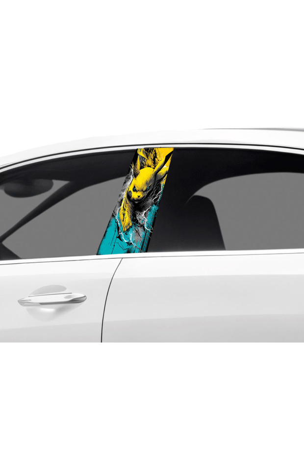 Car Door Post Covering Foil Pikachu Patterned (Right Left Set) (2 Pieces) - 22X50 cm