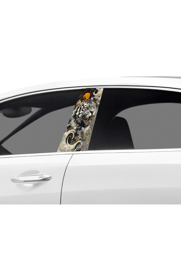 Vehicle Door Post Covering Foil Tiger Pattern (Right Left Set) (2 Pieces) - 22X50 cm