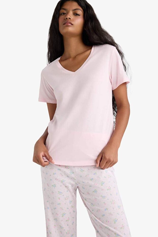 Pijama Takımı Regular Fit Kısa Kollu Üst Uzun Alt-Fall in Love F6987AX25AU - 3