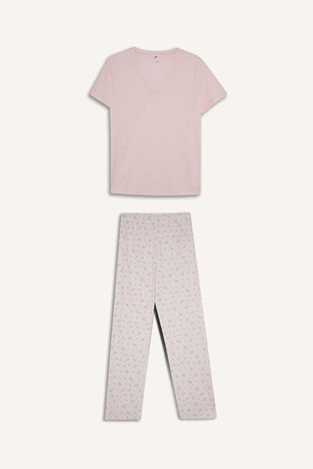 Pijama Takımı Regular Fit Kısa Kollu Üst Uzun Alt-Fall in Love F6987AX25AU - 8