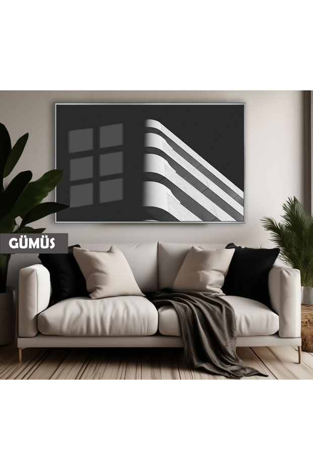 Amazing | Black&White Color Abstract Building Model | Framed Tempered Glass Table Single Horizontal