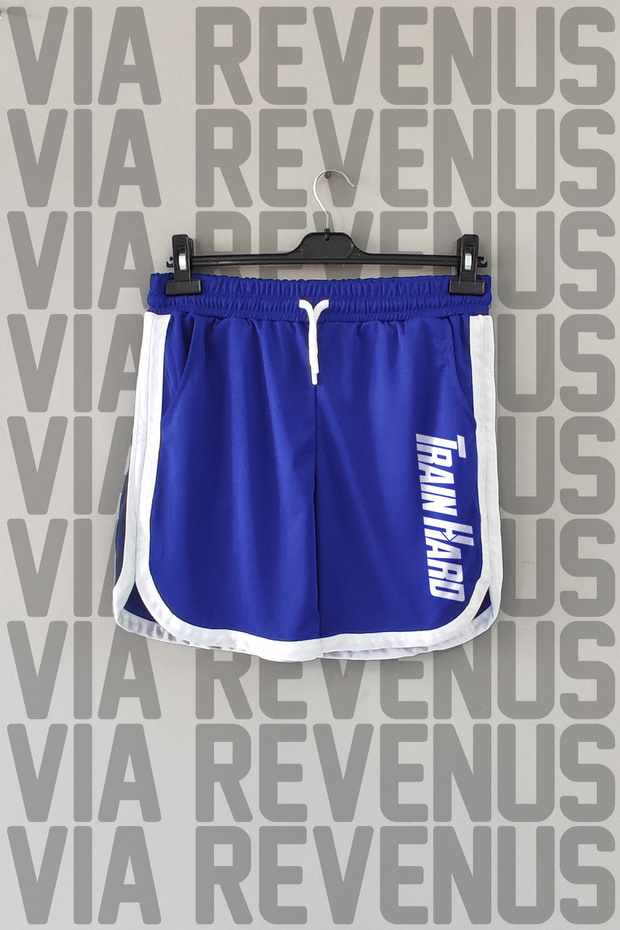 Train Hard Printed Jersey Sports Training Shorts with Piping Detail