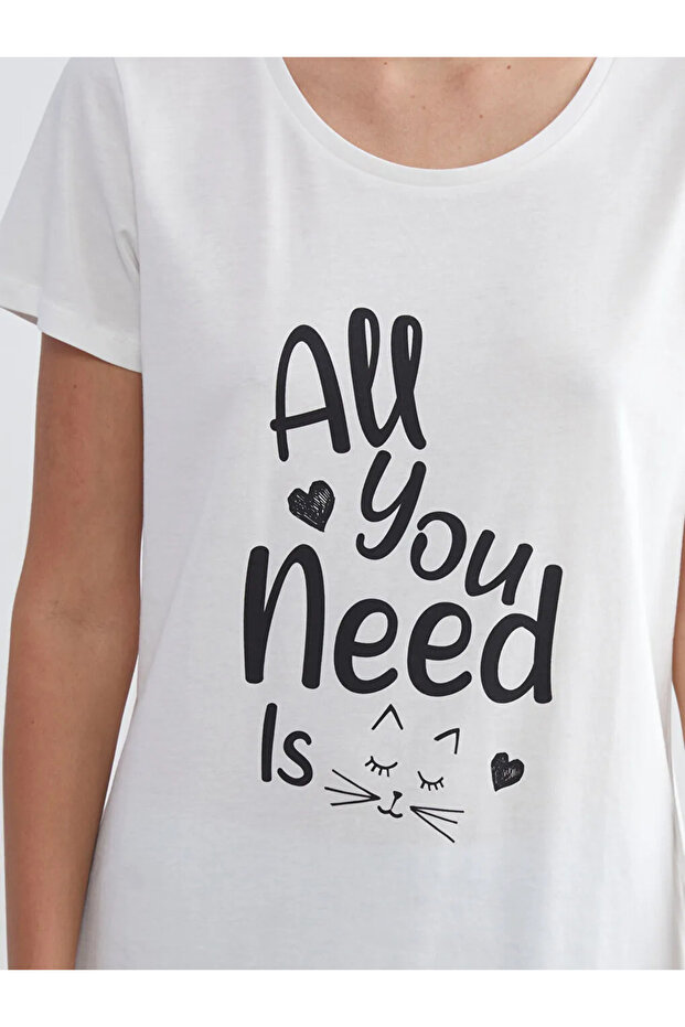 LCW DREAMMavi Bisiklet Yaka Baskılı Kadın Pijama Takımı - 3