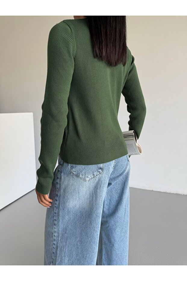 Düğmeli Uzun Kollu Basic Kadın Triko Hırka - 9