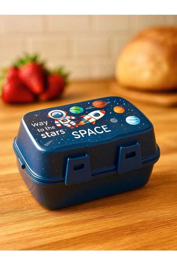 صندوق غداء موديل سبيس مستطيل الشكل مع ملعقة ذاتية 4 أقسام وطبقتين - 1