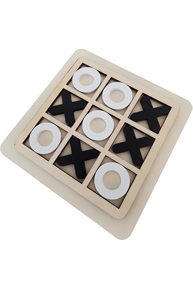 Wooden Tic Tac Toe Game – Black & White Pieces