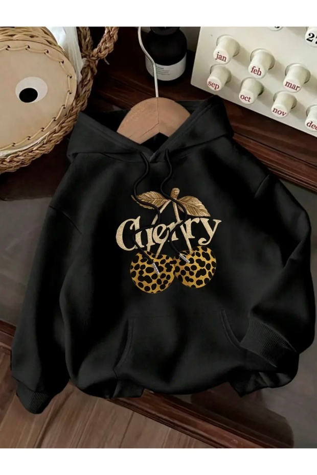 Chery Printed Oversize Unisex Hooded Sweatshirt