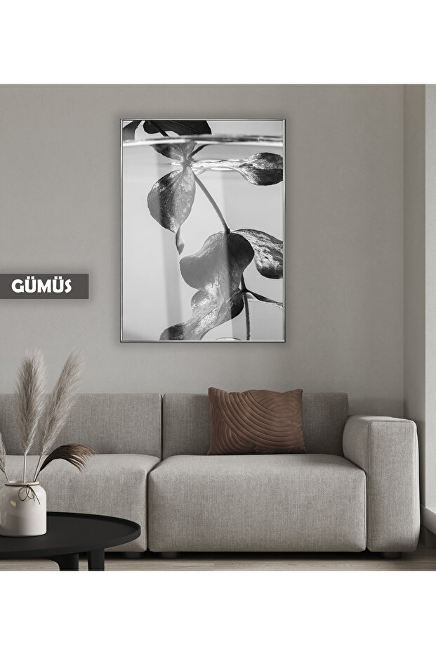 Amazing | Black & White Leafed Plant Model 01 | Framed Tempered Glass Table Single Vertical