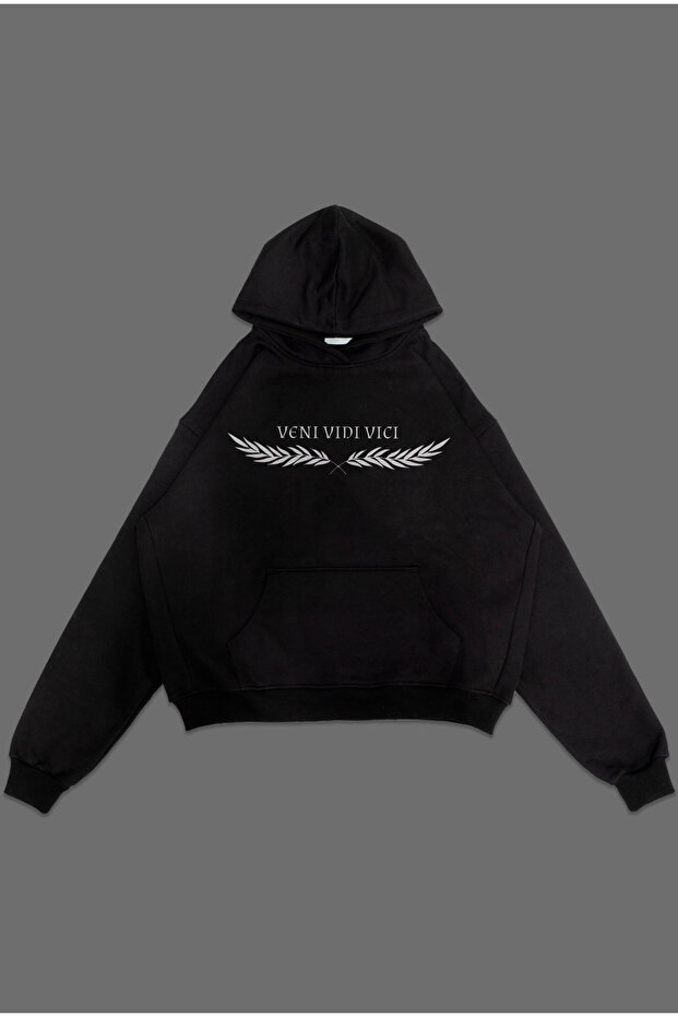 Oversize Veni Vidi Vici Printed Hooded Sweatshirt