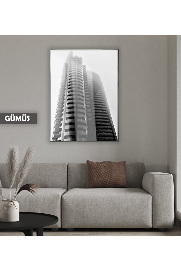 Amazing | Black&White Skydelen Model 03 | Framed Tempered Glass Table Single Vertical