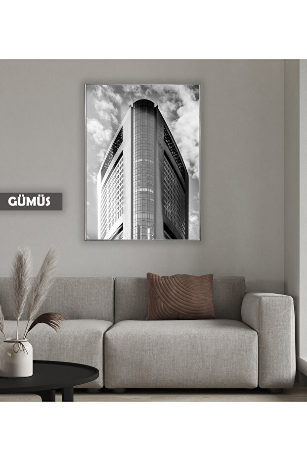 Amazing | Black&White Sky Blue Model 05 | Framed Tempered Glass Table Single Vertical