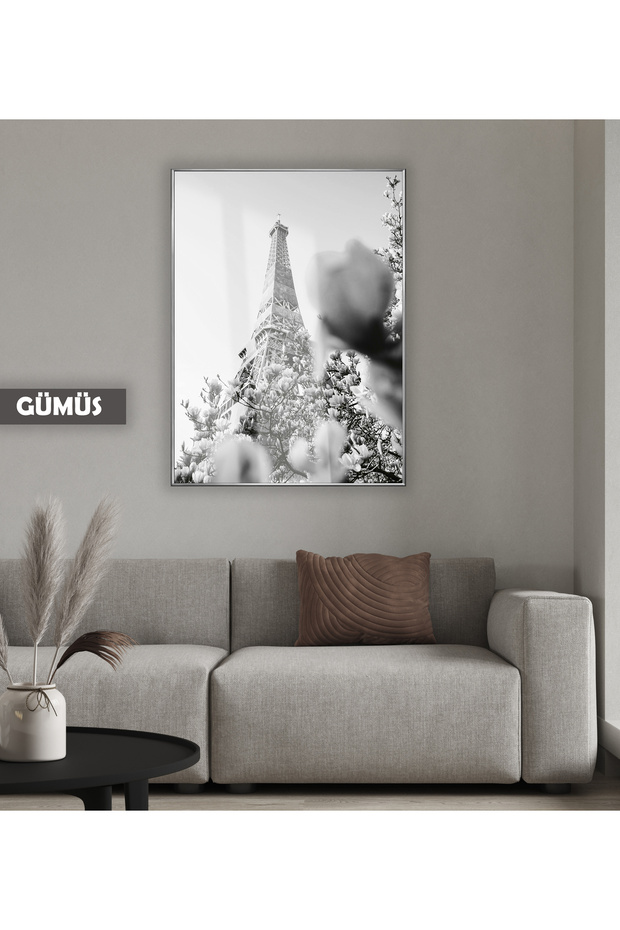 Amazing | Black&White Eiffel Tower Model -4 | Framed Tempered Glass Table Single Vertical