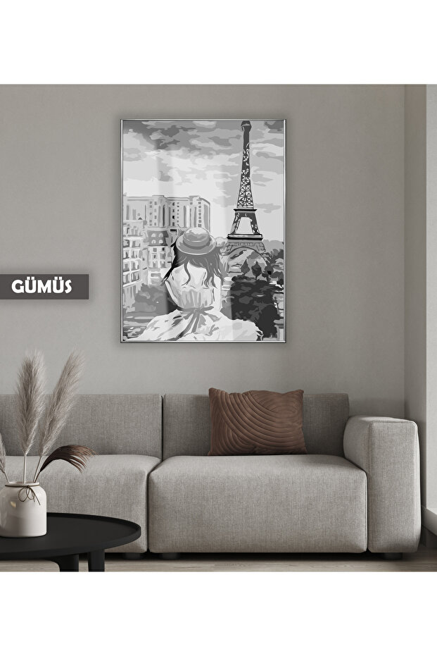 Amazing | Black&White Eiffel Tower Model -3 | Framed Tempered Glass Table Single Vertical